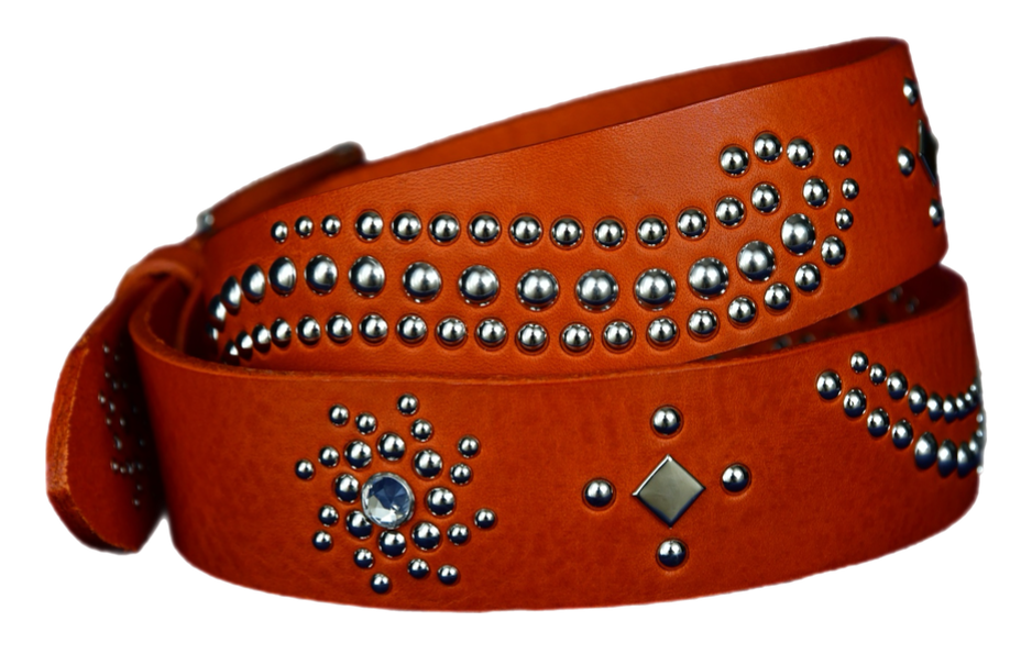 Orange studded leather belt V2