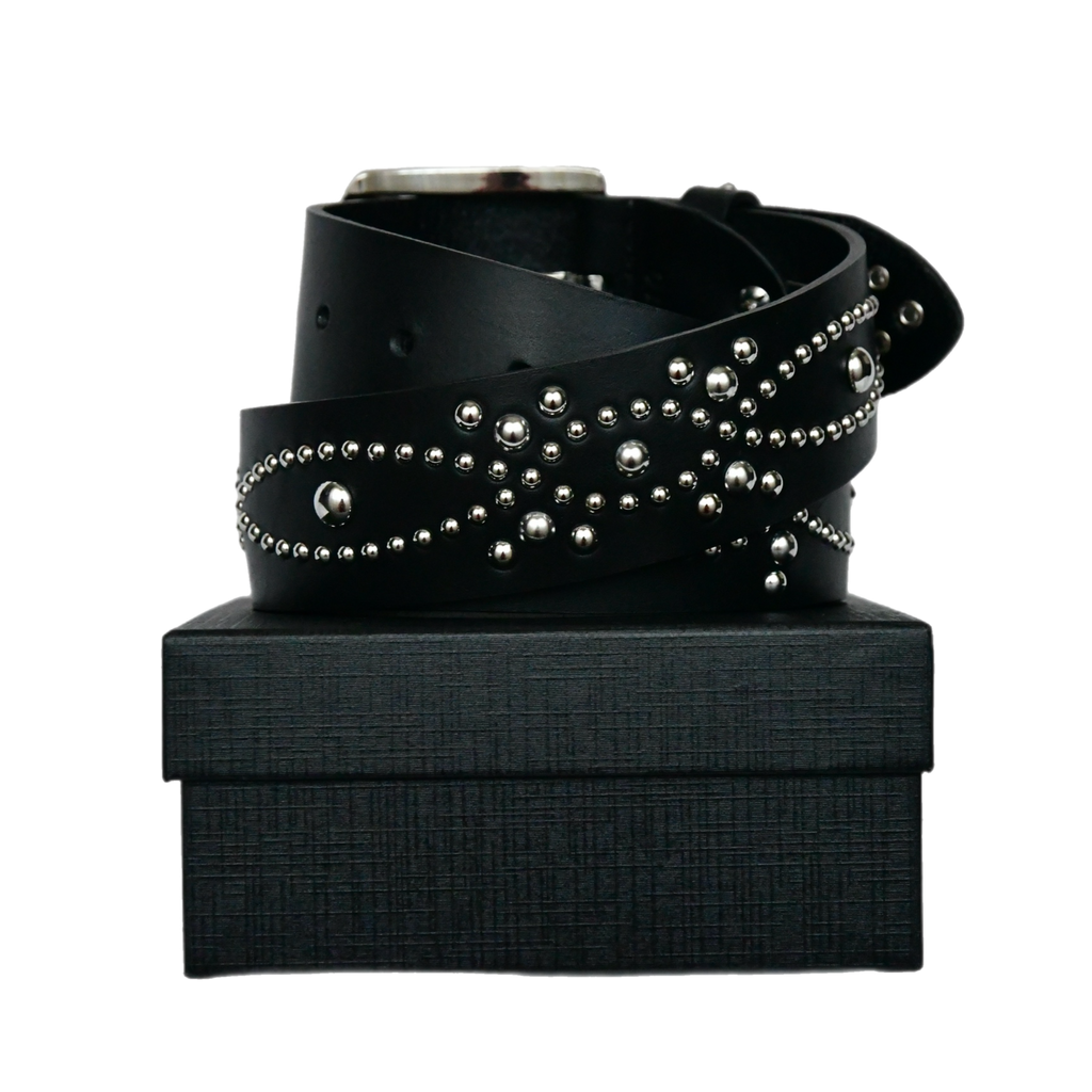 studded leather black belt
