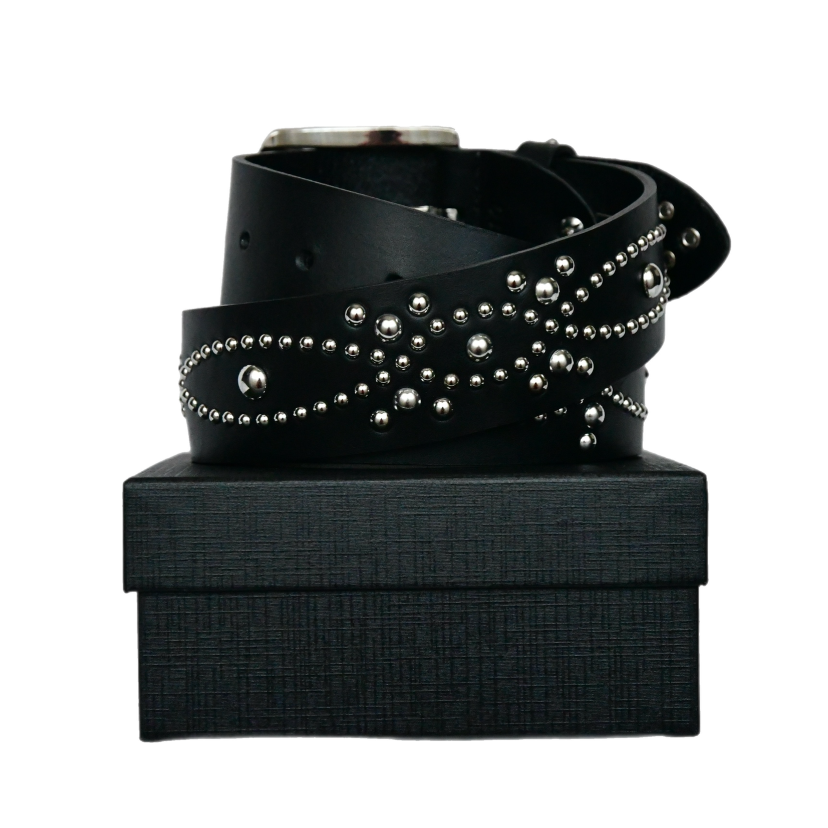 studded leather black belt