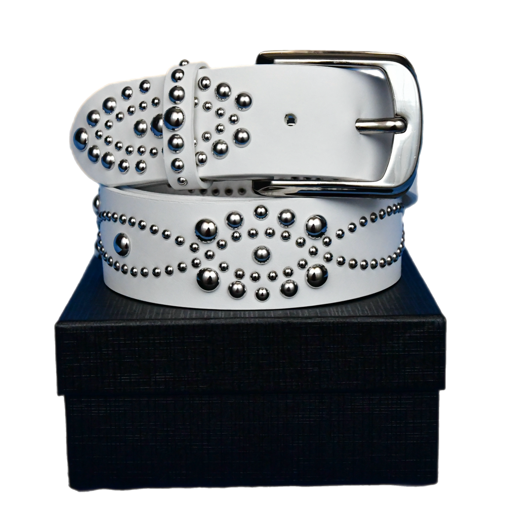 studded leather white belt