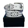 studded leather white belt