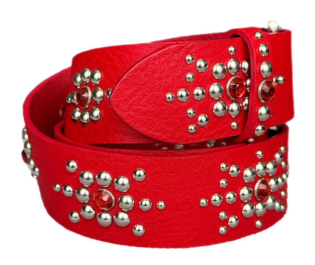 Red studded leather belt V1