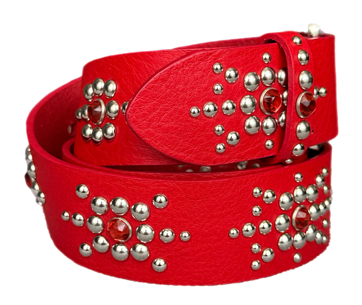 Red studded leather belt V1