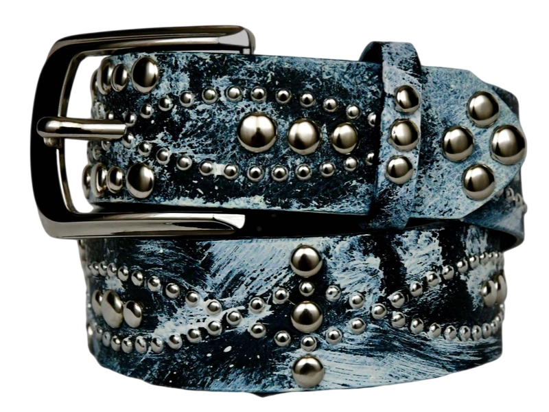studded handpainted iced white belt