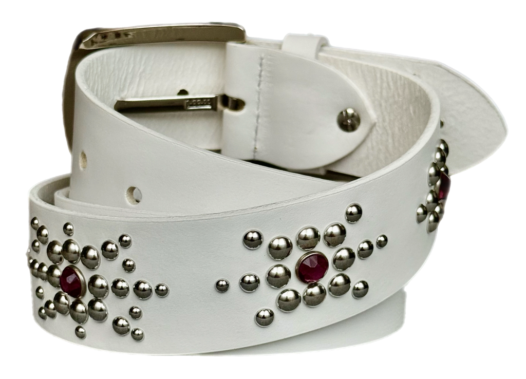 White studded leather belt V1