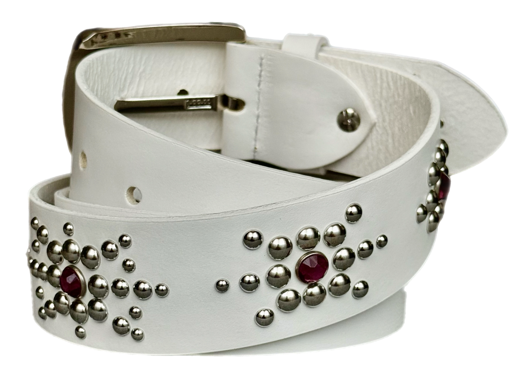 White studded leather belt V1