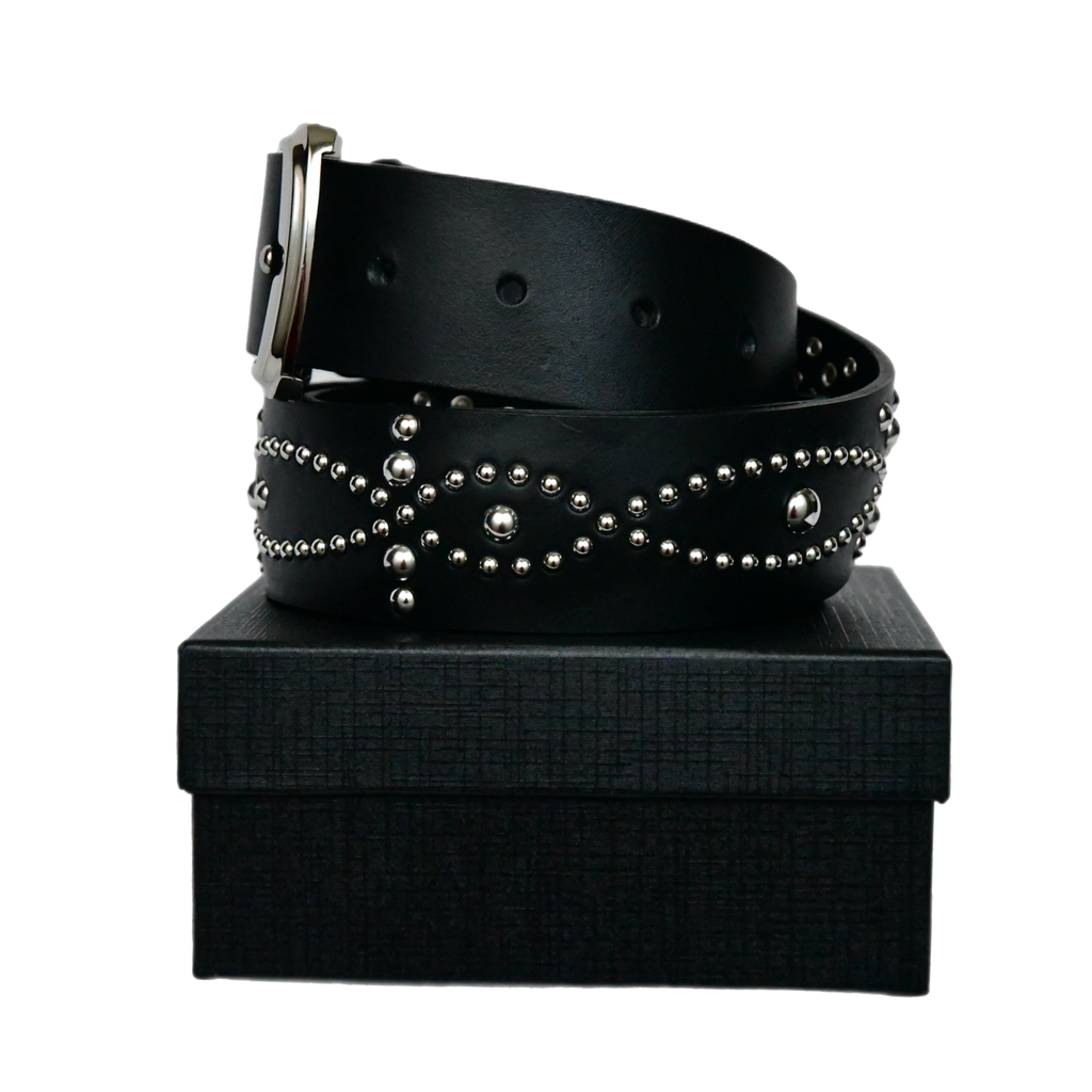 studded leather black belt