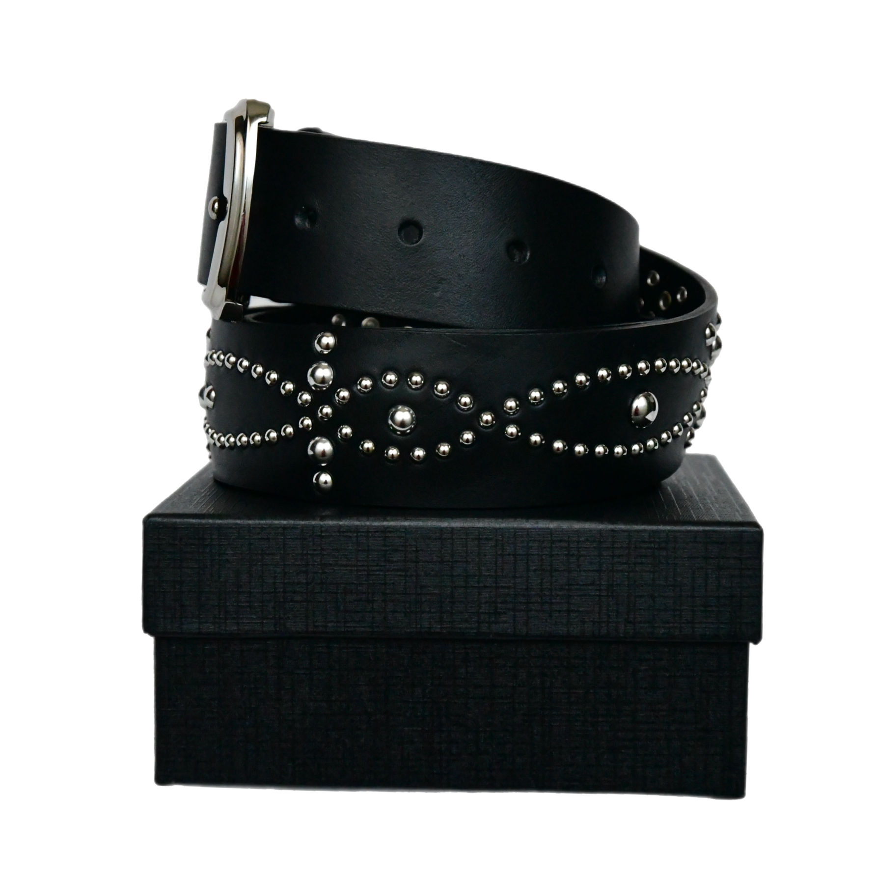 studded leather black belt