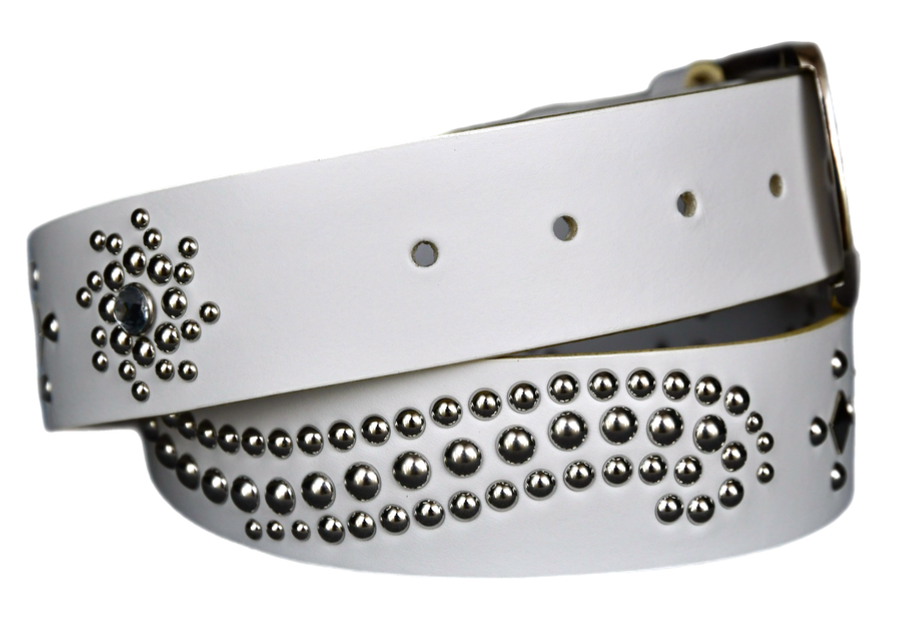 White studded leather belt V2