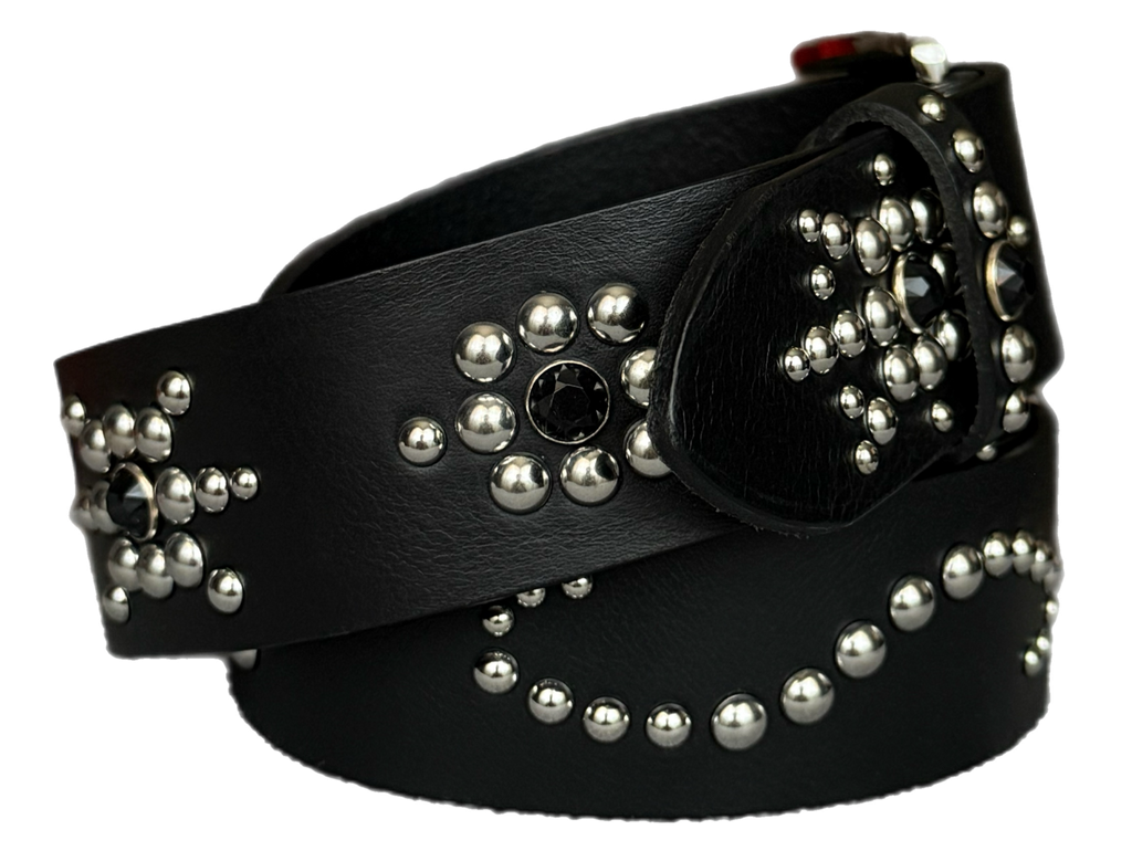 Black studded leather belt V1