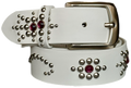 White studded leather belt V1