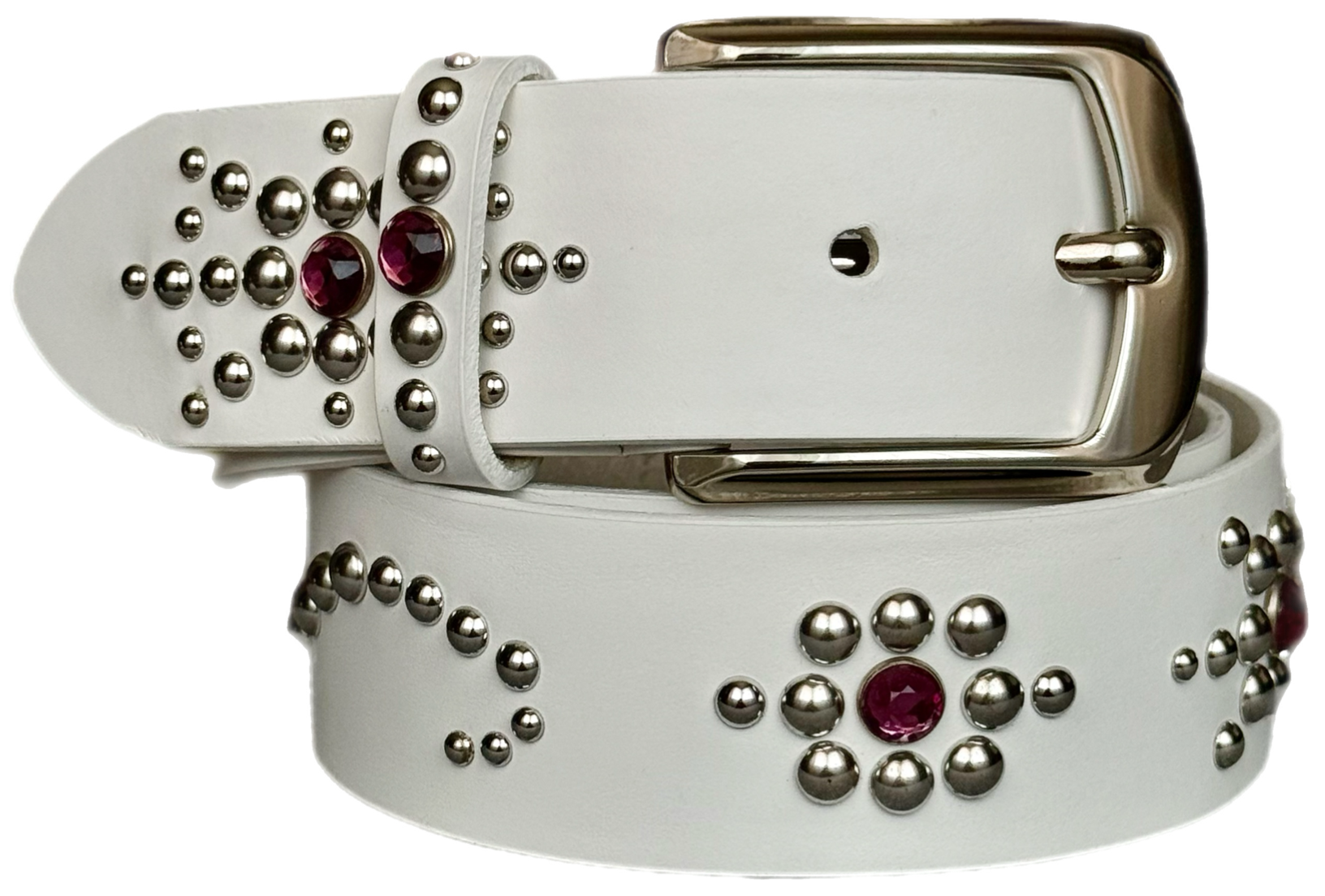 White studded leather belt V1
