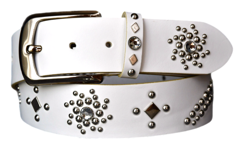 White studded leather belt V2