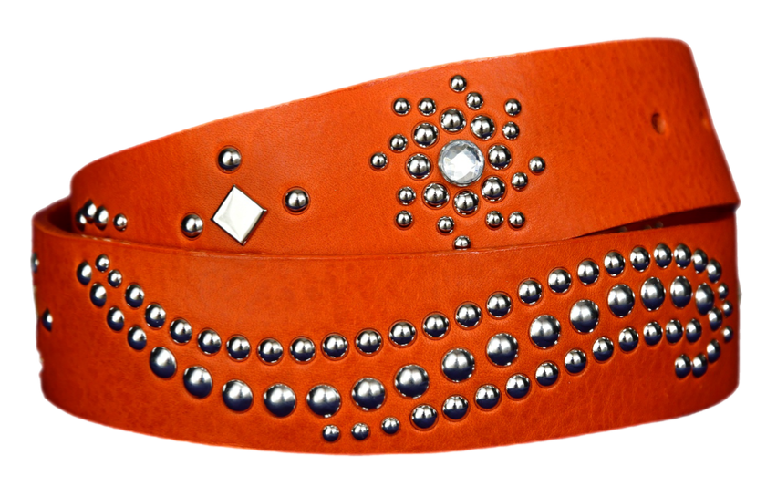 Orange studded leather belt V2