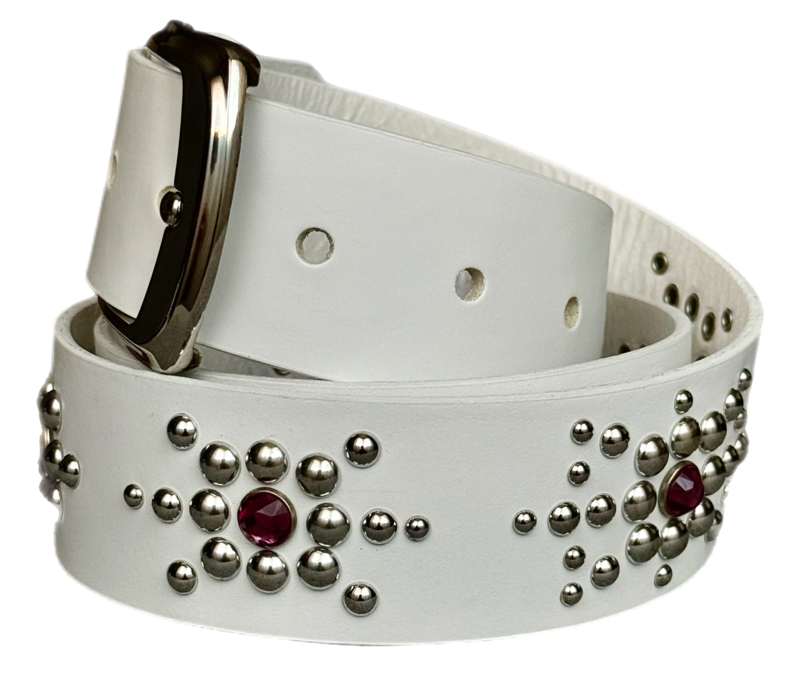 White studded leather belt V1