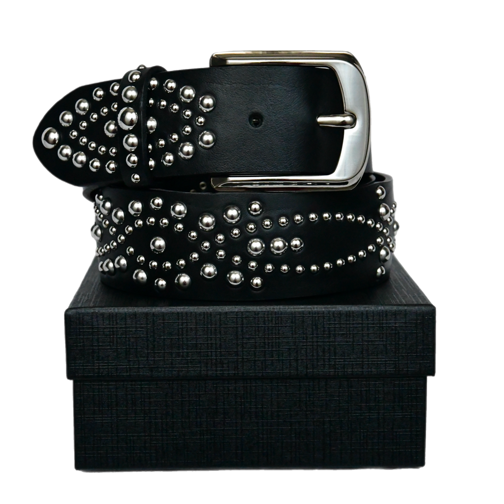 studded leather black belt