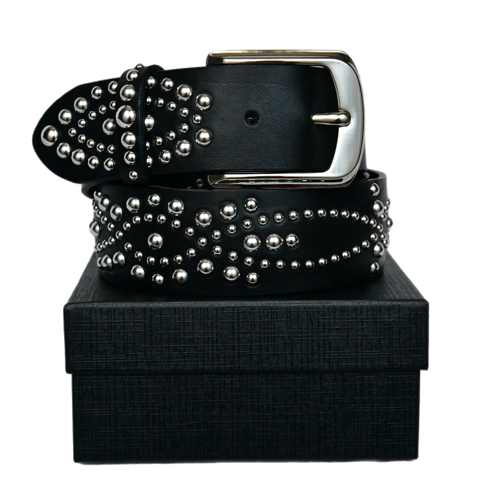 studded leather black belt