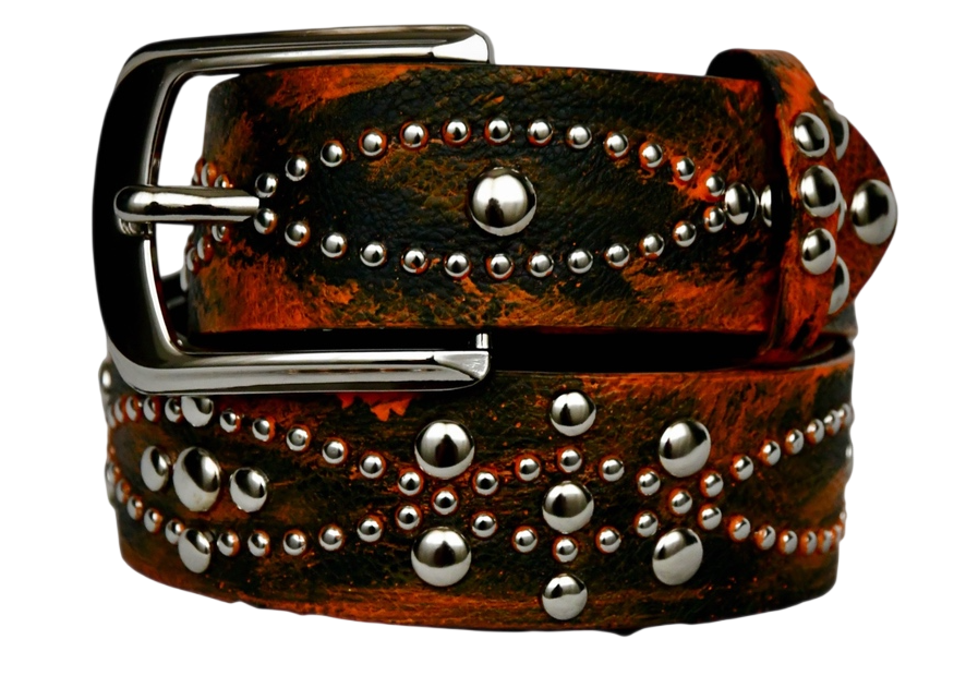 studded handpainted orange belt