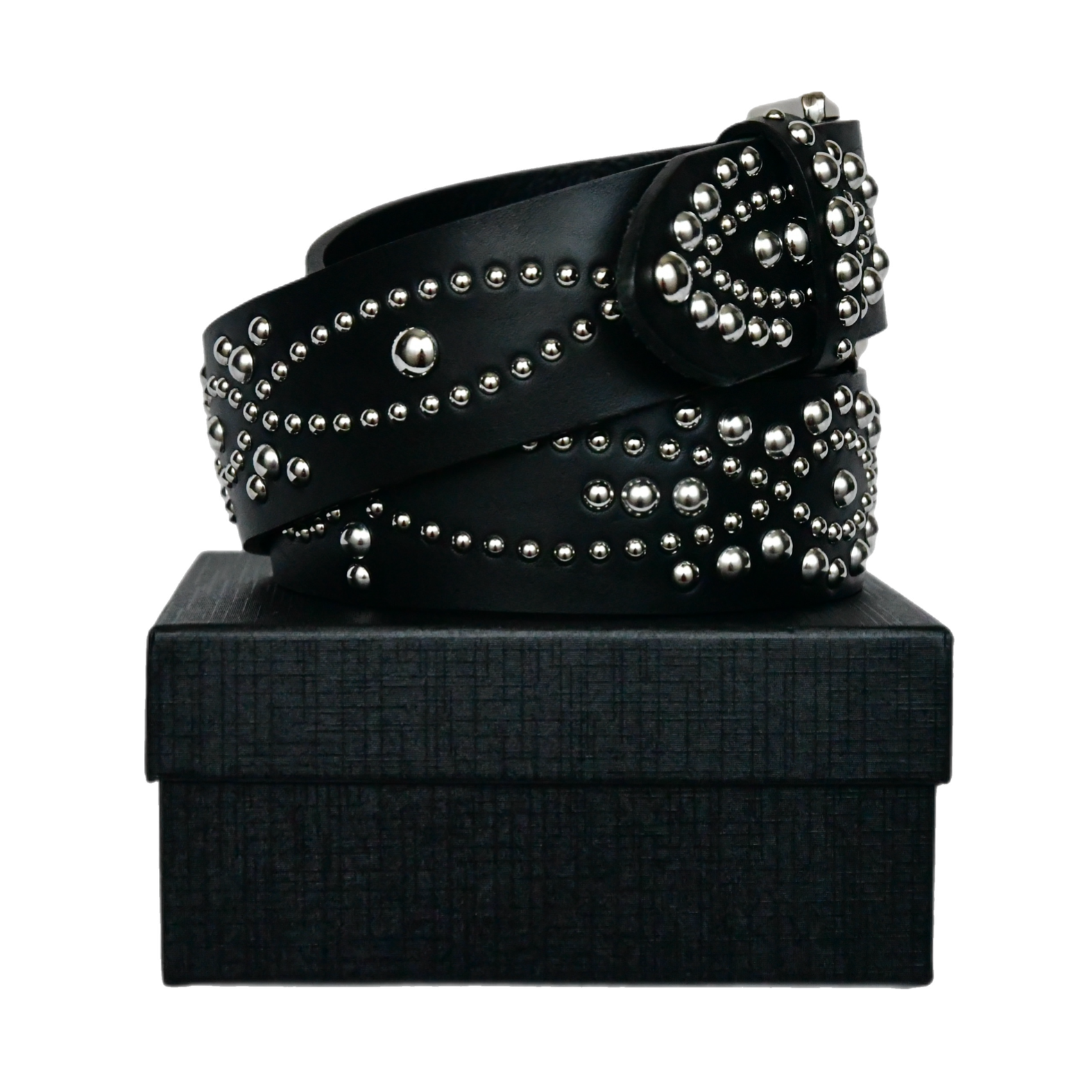 studded leather black belt