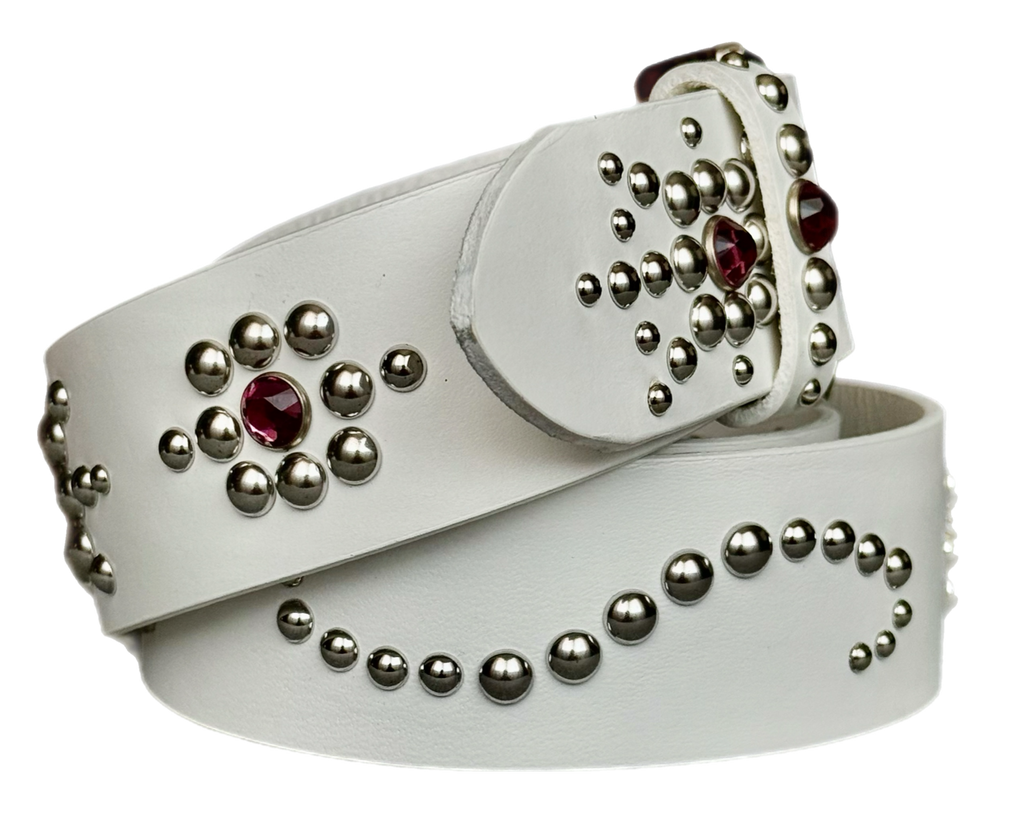 White studded leather belt V1