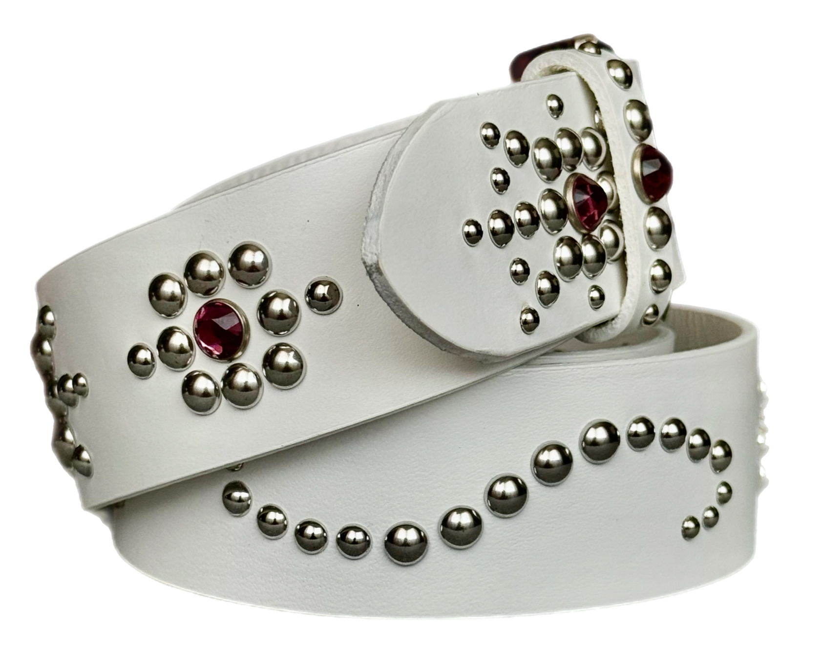 White studded leather belt V1