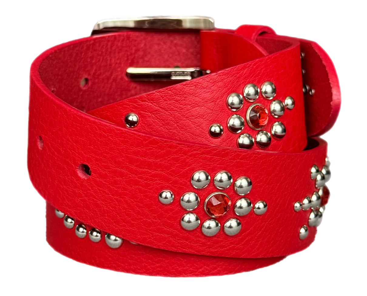Red studded leather belt V1