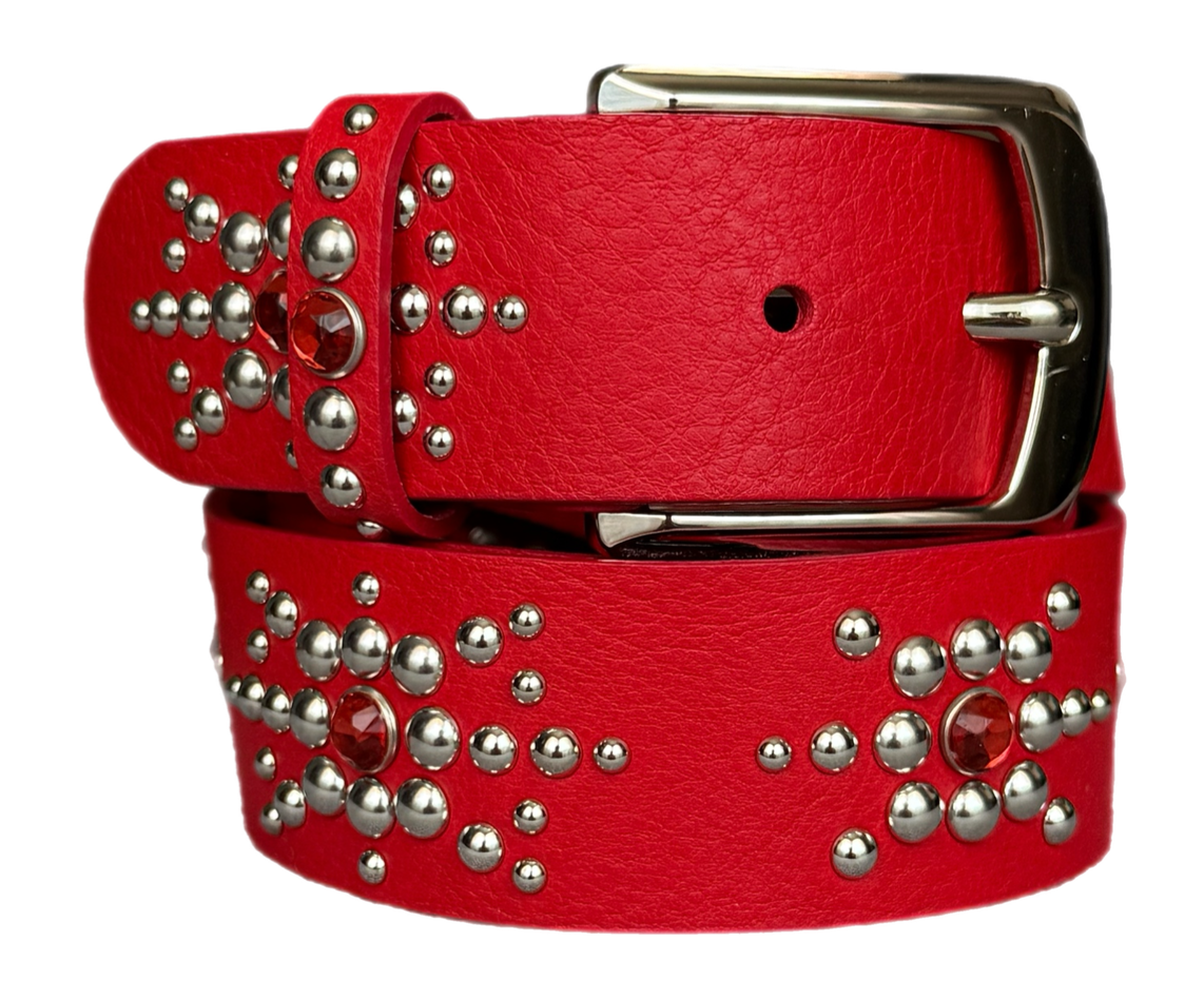 Red studded leather belt V1