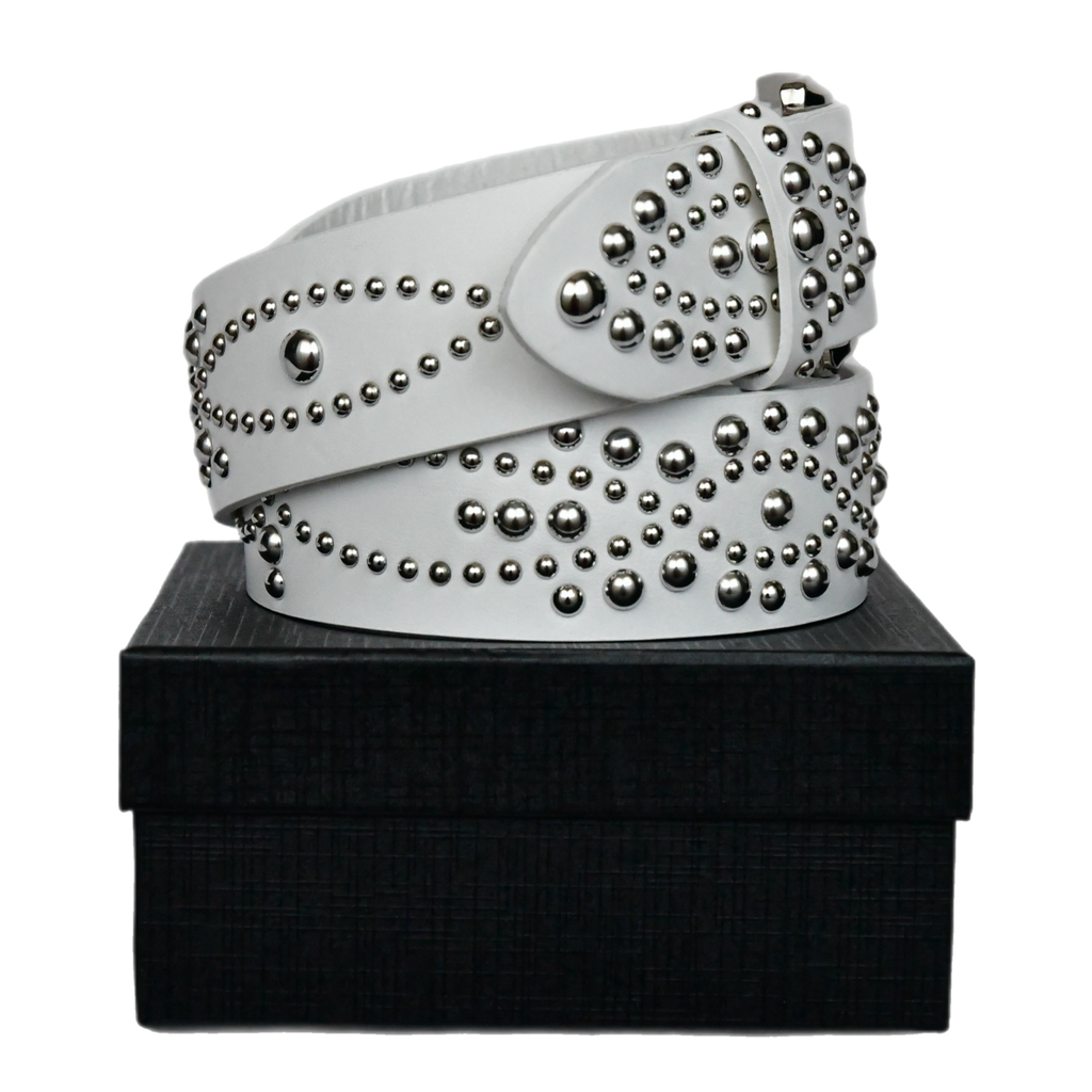 studded leather white belt