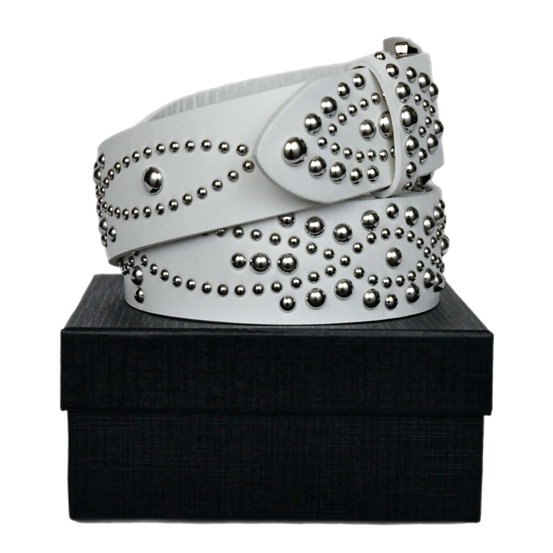studded leather white belt