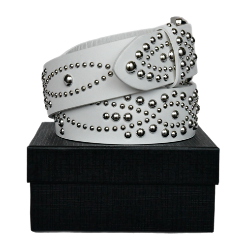 studded leather white belt V0