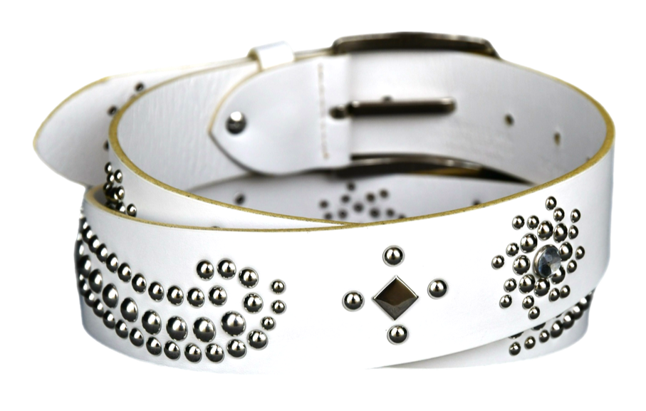 White studded leather belt V2