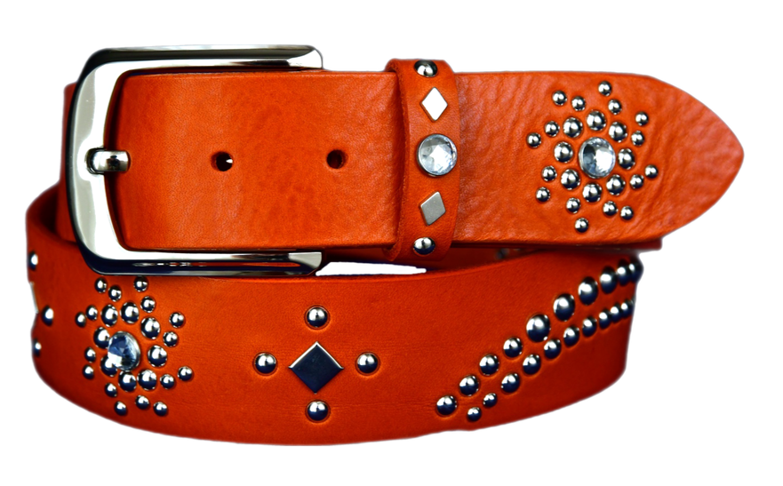 Orange studded leather belt V2