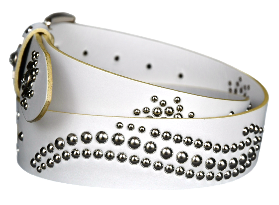 White studded leather belt V2
