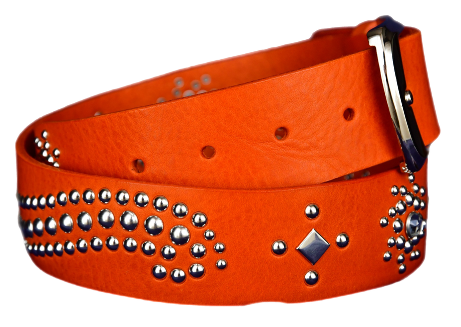 Orange studded leather belt V2