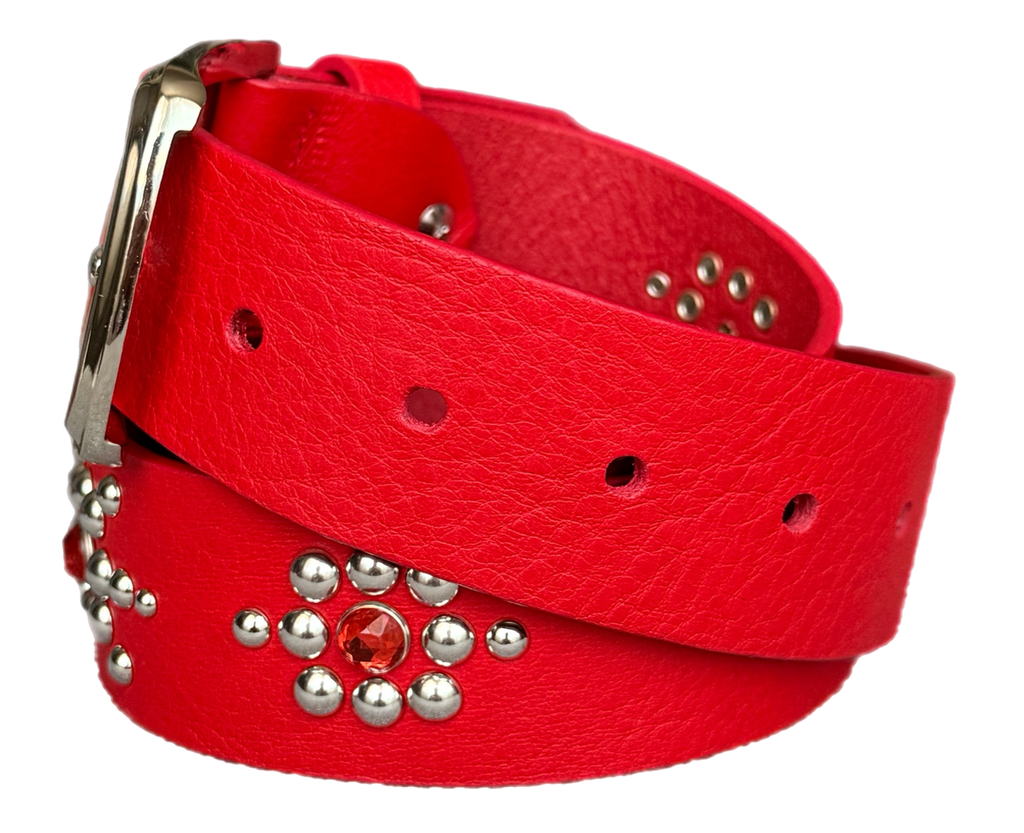 Red studded leather belt V1