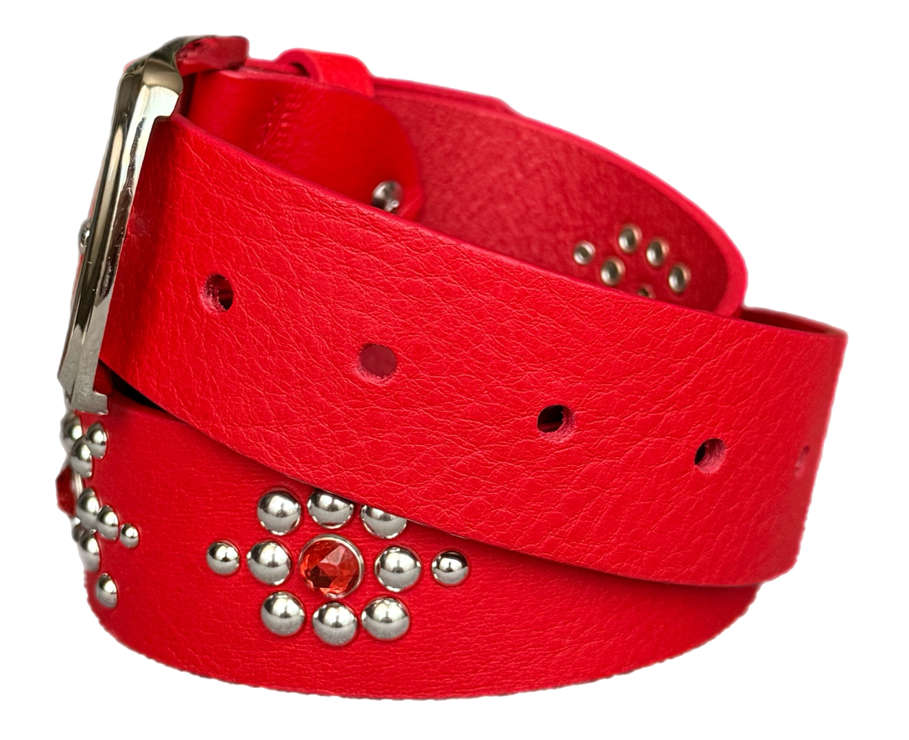 Red studded leather belt V1